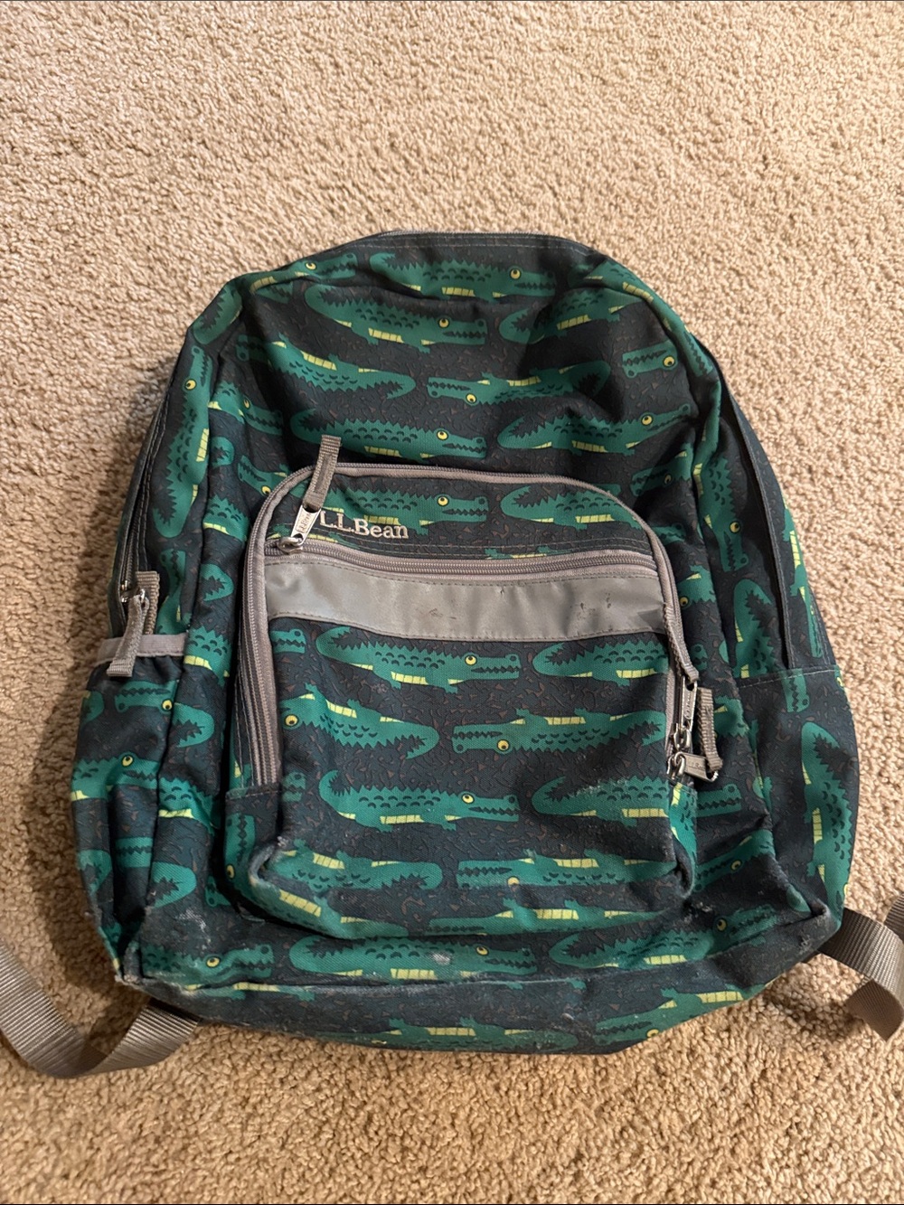 L.L. Bean Green Alligator Print Kids Backpack